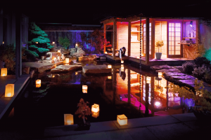 japanischer Teich bei Nacht